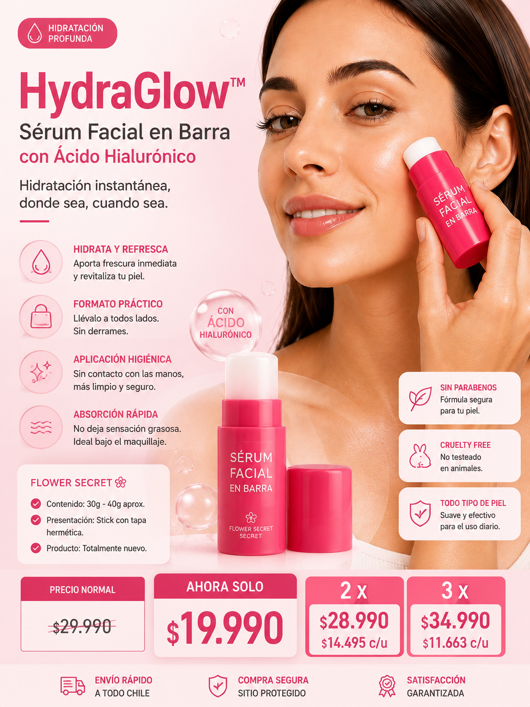 HydraGlow™ - Sérum Facial en Barra con Ácido Hialurónico