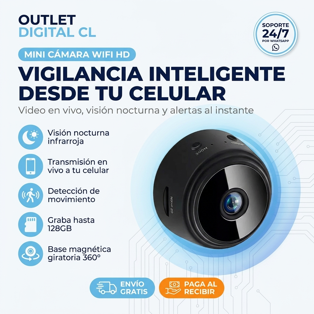 MINI CÁMARA ESPÍA PRO - TRANSMISIÓN WIFI EN VIVO - VISIÓN NOCTURNA - DETECCIÓN DE MOVIMIENTO