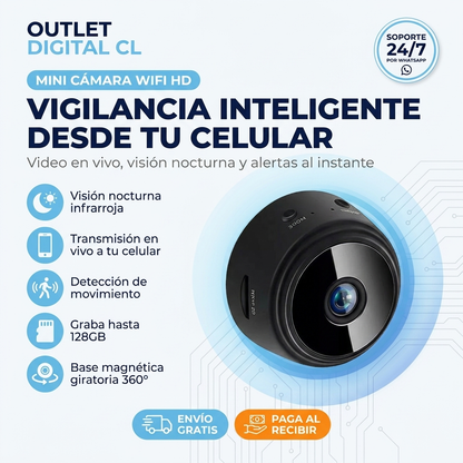 MINI CÁMARA ESPÍA PRO - TRANSMISIÓN WIFI EN VIVO - VISIÓN NOCTURNA - DETECCIÓN DE MOVIMIENTO